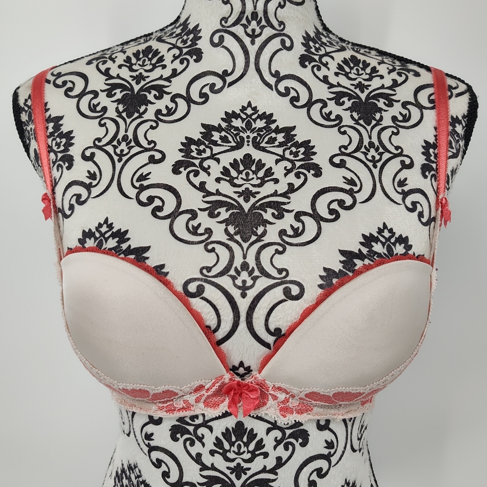 Adore Me Giatta Push Up Coral Lace Accent Plunge Bra Women's Size 30C